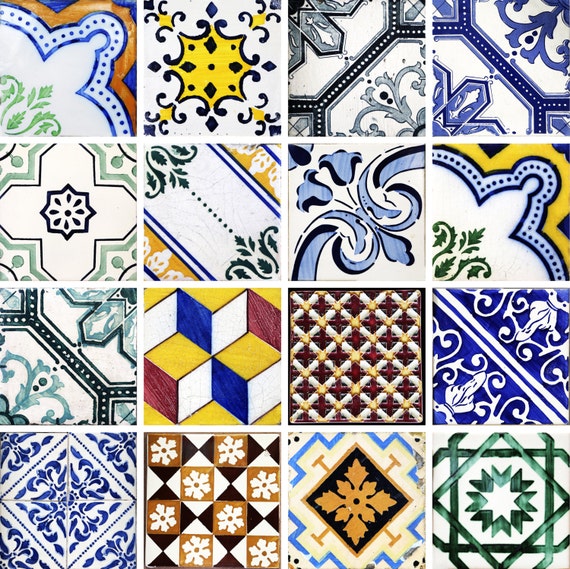 Talavera Spanish tile Set of 16 Tiles Decals Tiles Stickers | Etsy