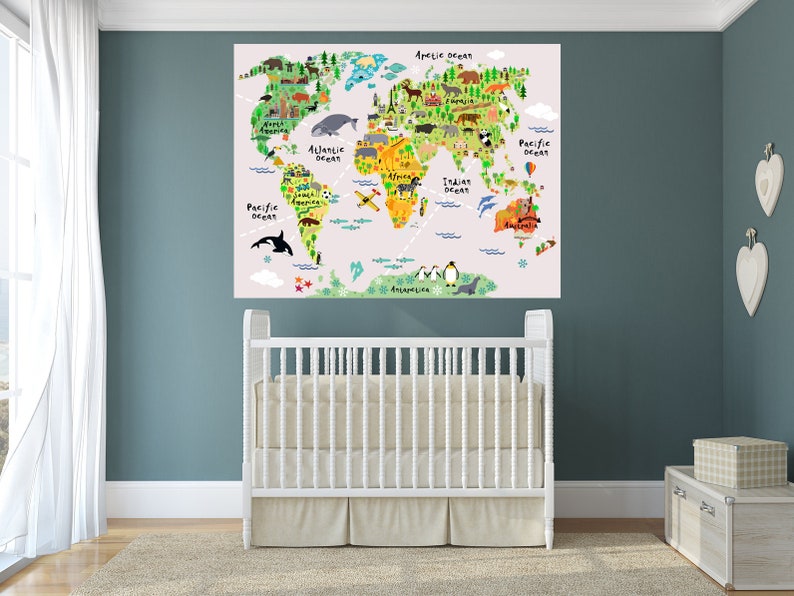 HUGE Map of the World Playroom Decal World Map Wall Decals Etsy