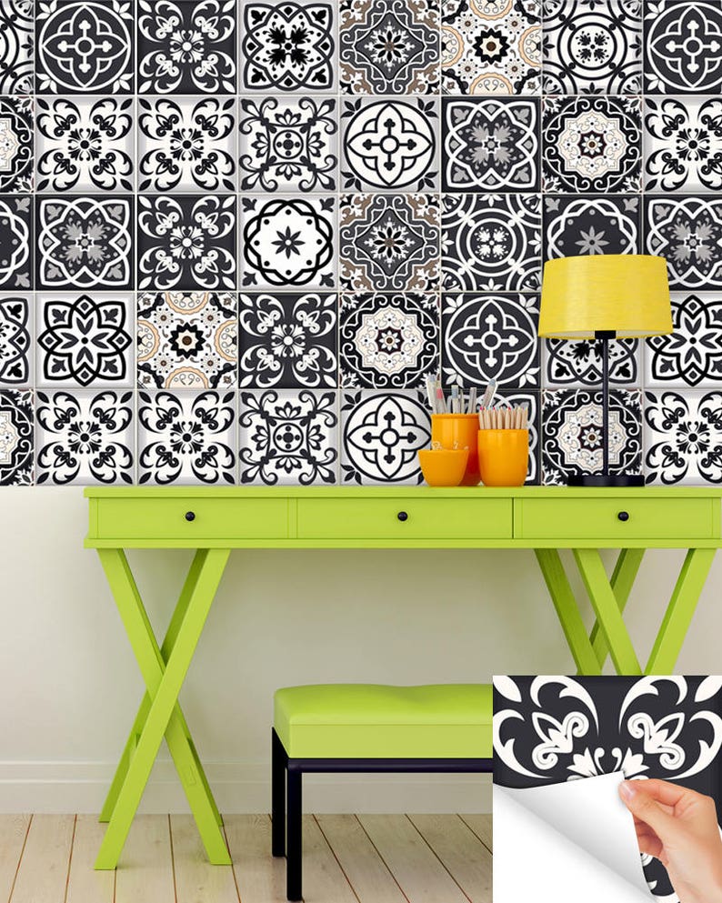 Black & White Tile Decals Tile Stickers Kitchen Deals Bathroom Etsy