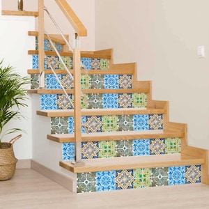 New design  24 tile stickers Mexican Talavera style backsplash stickers mixed for walls Kitchen bathroom decor idea Stair decals H405