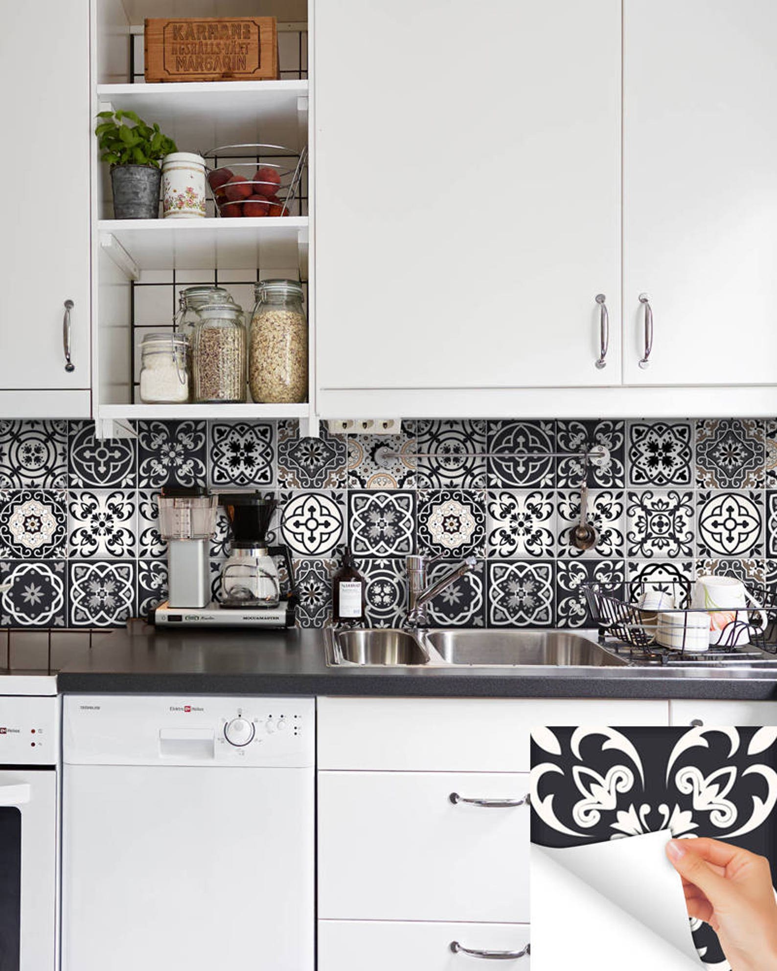 Black & White Tile Decals Tile Stickers Kitchen Deals Bathroom Etsy