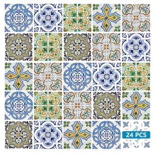 Set of 24 Tiles kitchen Decals Tiles Stickers mixed Tiles for walls fliesenaufkleber mexican tile Bathroom H74