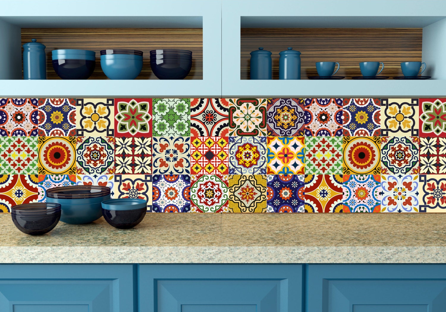 IDEAS Talavera baño azulejo pegatina conjunto de 24 azulejos | Etsy