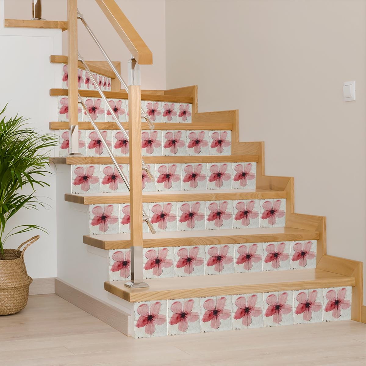 Pink Surrounds Pink Floral Peel and Stick Tile Stickers β Heat & Water Resistant for ...