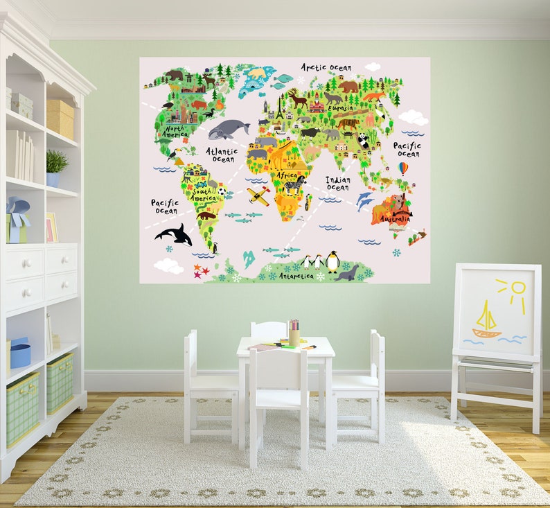 HUGE Map of the World Playroom Decal World Map Wall Decals Etsy