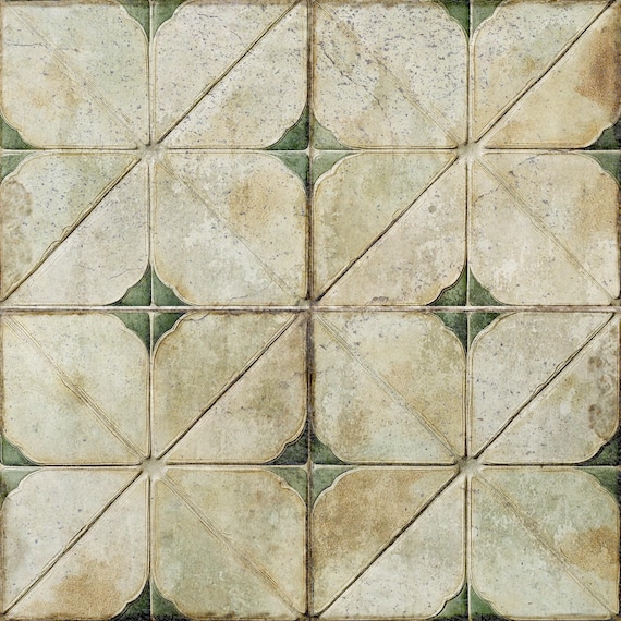 Green Self-adhesive tiles Peel and stick stair treads Vintage Green and cream retro Peel and stick tile, Kitchen Trends Vintage Decor R145