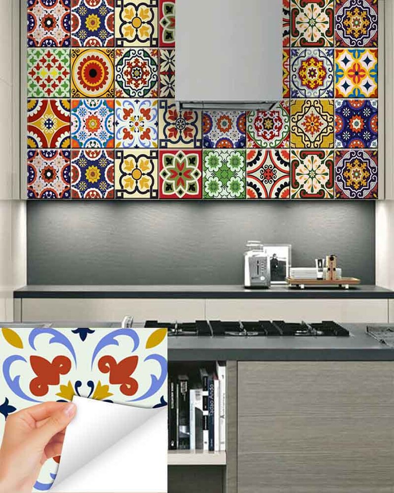 DIY Set of 24 Vintage Mural Mexican Tiles Decals Bathroom Etsy