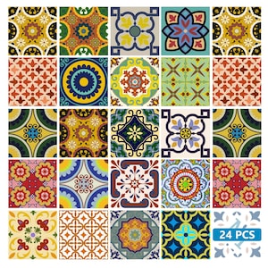 tile stickers 24 Tiles Decals Tiles Stickers mixed Tiles for walls Kitchen Bathroom fliesenaufkleber C