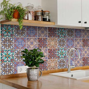 Home decor Ideas Talavera Bathroom Tile Sticker Set of 24 Tiles decal  Tiles for walls Kitchen home decoration Mexican tile H77
