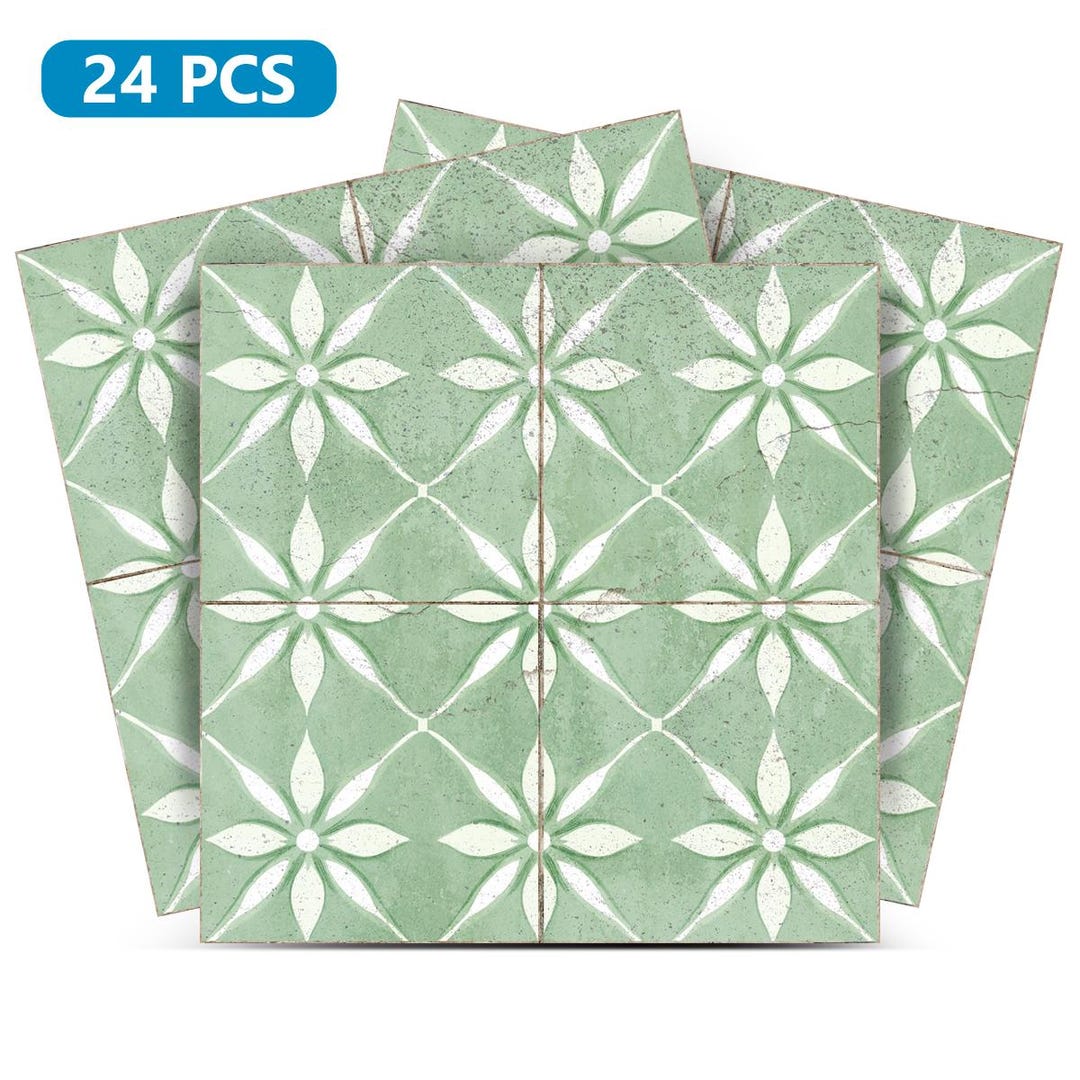 Green Vintage Peel and Stick Tiles White Flower R200 - Etsy