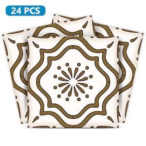 May include: 24 brown and white patterned tile stickers. The tiles feature a geometric design with a central flower motif.
