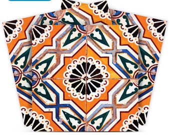 Mexican pattern Orange backsplash home decoration peel and stick Tile Stickers Model - H53