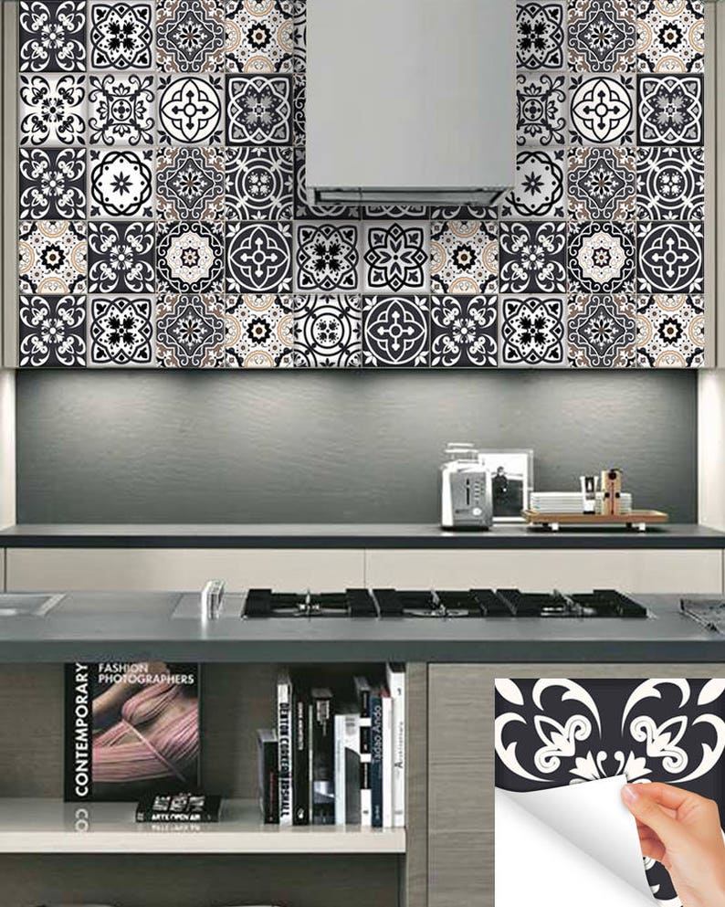 Black & White Tile Decals Tile Stickers Kitchen Deals Bathroom Etsy