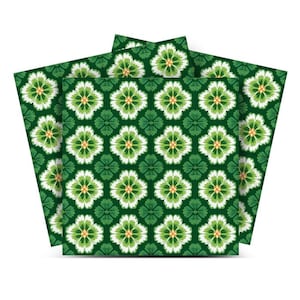 Self-Adhesive Peel and Stick Tile Green Flowers 70s Retro Pattern Vintage Kitchen Backsplash Removable Tile Sticker kitchen Trends 2026 C191