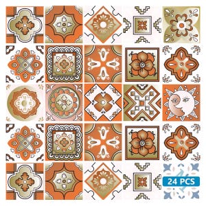 Vintage 24 tile stickers Mexican tile stickers mixed for walls Kitchen decals  bathroom Stair decals M1