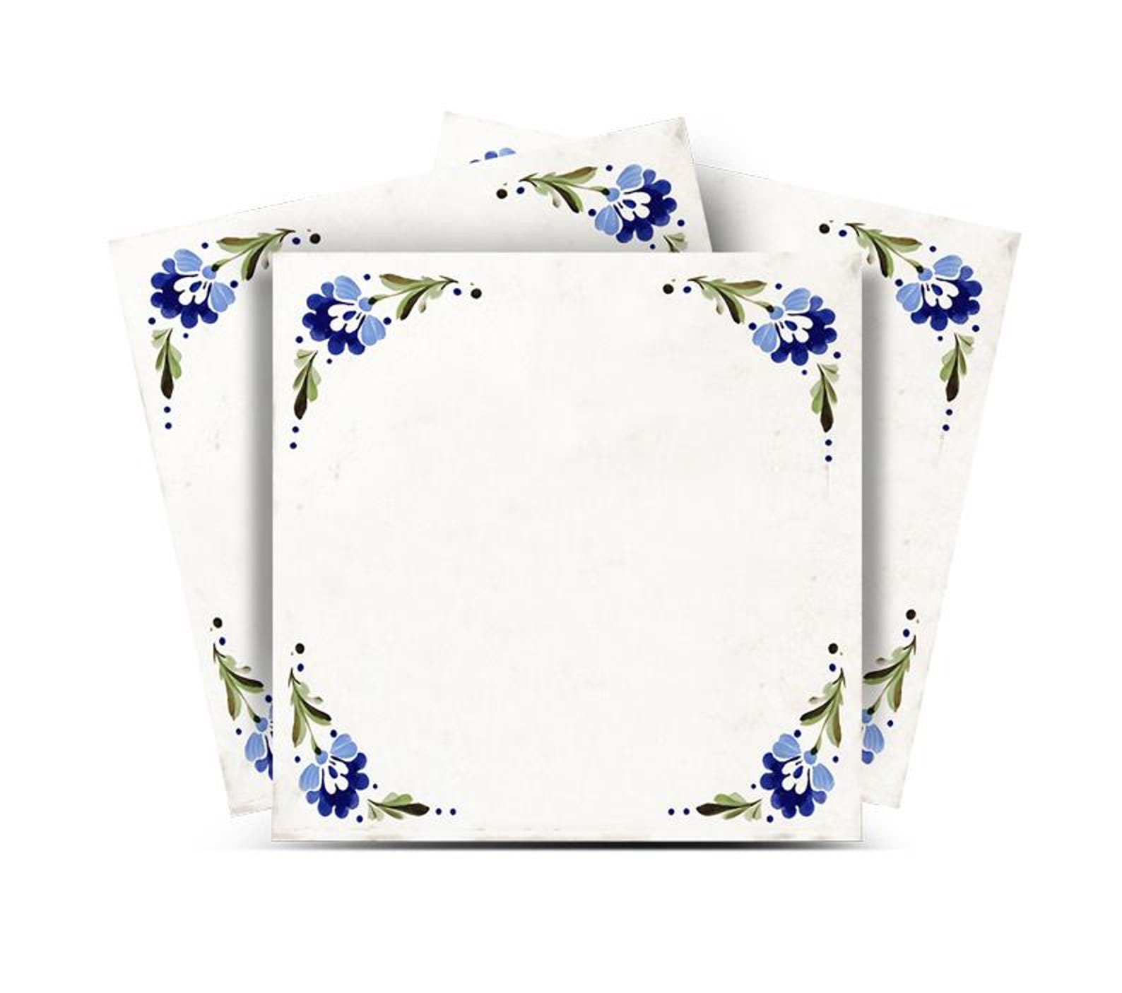 Delft Tile Vintage GREEN Blue Corner Pattern Peel and Stick Tile ...