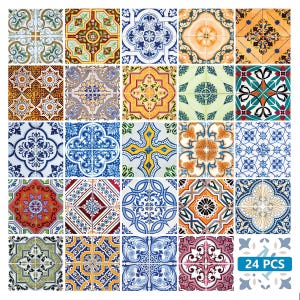 Set of 24 Tiles kitchen Decals Tiles Stickers mixed Tiles for walls fliesenaufkleber mexican tile Bathroom HA3