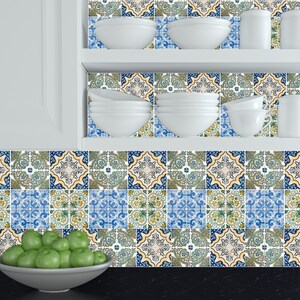 Set of 24 tile stickers Mexican Talavera style Splashback stickers mixed for walls Kitchen bathroom Stair decals H405