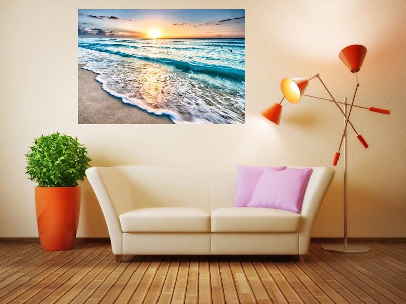 Sunset beach sea wall Decal ocean murals Wall Decor Vinyl image 2