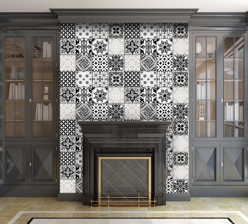 24 Black & White Tiles Decals Bathroom Stickers Set Mixed Etsy