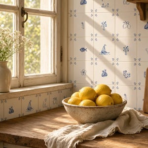 Delft SET kakel Vintageblå Självhäftande kakel Trappsteg med självhäftande kakel Kökstrender Vintagedekor D530