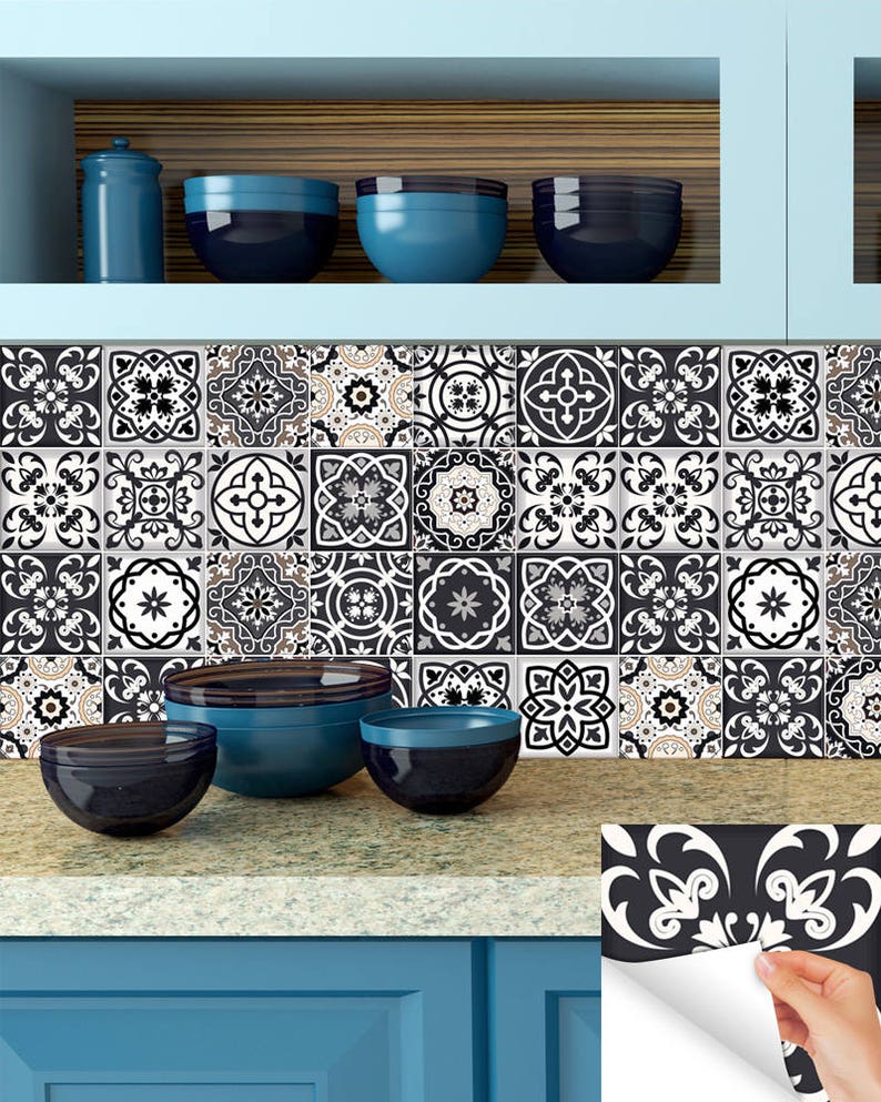 Black & White Tile Decals Tile Stickers Kitchen Deals Bathroom Etsy