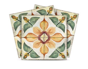 Self-adhesive tiles Peel and stick Trends Vintage Green blue orange peach Flower Peel and stick tile Kitchen Trends Vintage Decor R342