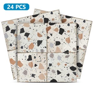 Black and White Self-adhesive tiles Peel and stick stair tread Trands Peel and stick tile Kitchen Trends 2025 Vintage Decor  TERRAZZO  T20