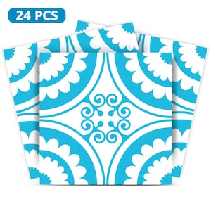 Tile Stickers Bath tile Mexican Set of 24 BLUE Tiles Decals wall mural Kitchen tiles stickers carrelage K11