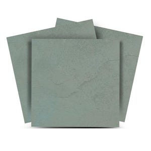 May include: Stack of three square slate tiles in a light green color with a textured surface.