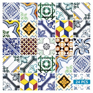 Talavera Spanish tile Set of 24 Tiles Decals Tiles Stickers Tiles for walls Kitchen Bathroom decals V2