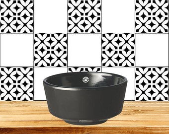 Tiles Decals Set of 24 Black & white home design decoration Tiles Stickers tile decal Kitchen Bathroom BKW5