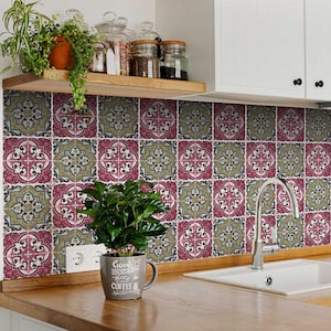 Kitchen design DIY 24 tile stickers Mexican Talavera style backsplash stickers mixed vintage Kitchen decals bathroom Stair decals H219