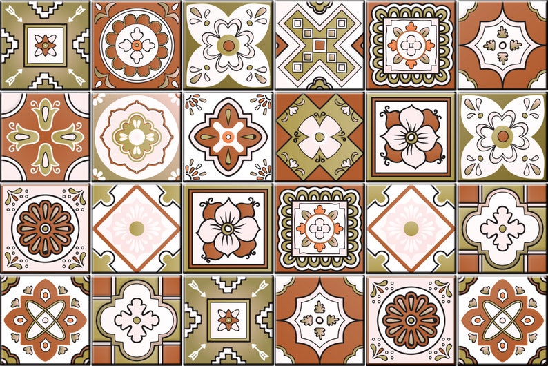 Stickers Set Of 24 Vintage Traditional Mexican Tiles Decals Image 0