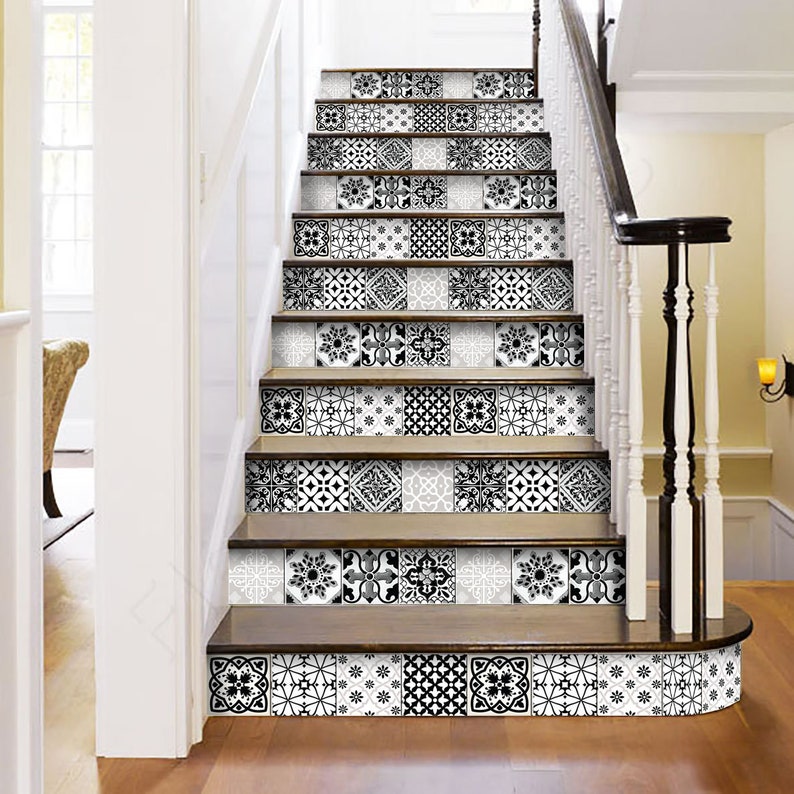 24 Black & White Tiles Decals Bathroom Stickers Set Mixed Etsy