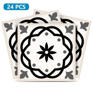 Black and white Set of 24 Tiles Decals Tiles Stickers Tiles for walls Kitchen Bathroom B7