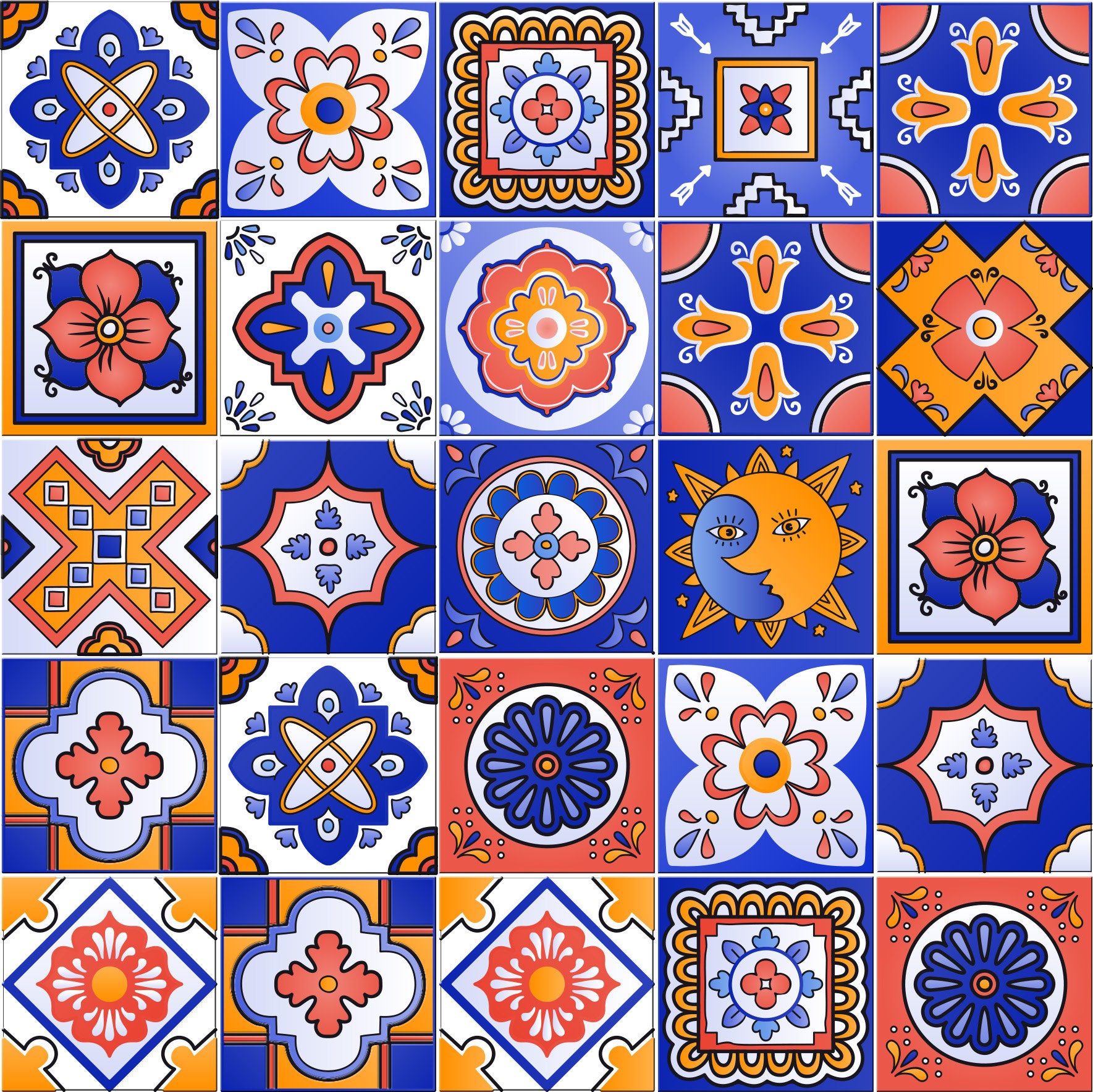 Set of 24 Vintage Traditional Mexican Tiles Decals Bathroom | Etsy