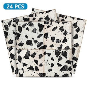 Black and White Self-adhesive tiles Peel and stick stair tread Trands Peel and stick tile Kitchen Trends 2025 Vintage Decor  TERRAZZO  T11