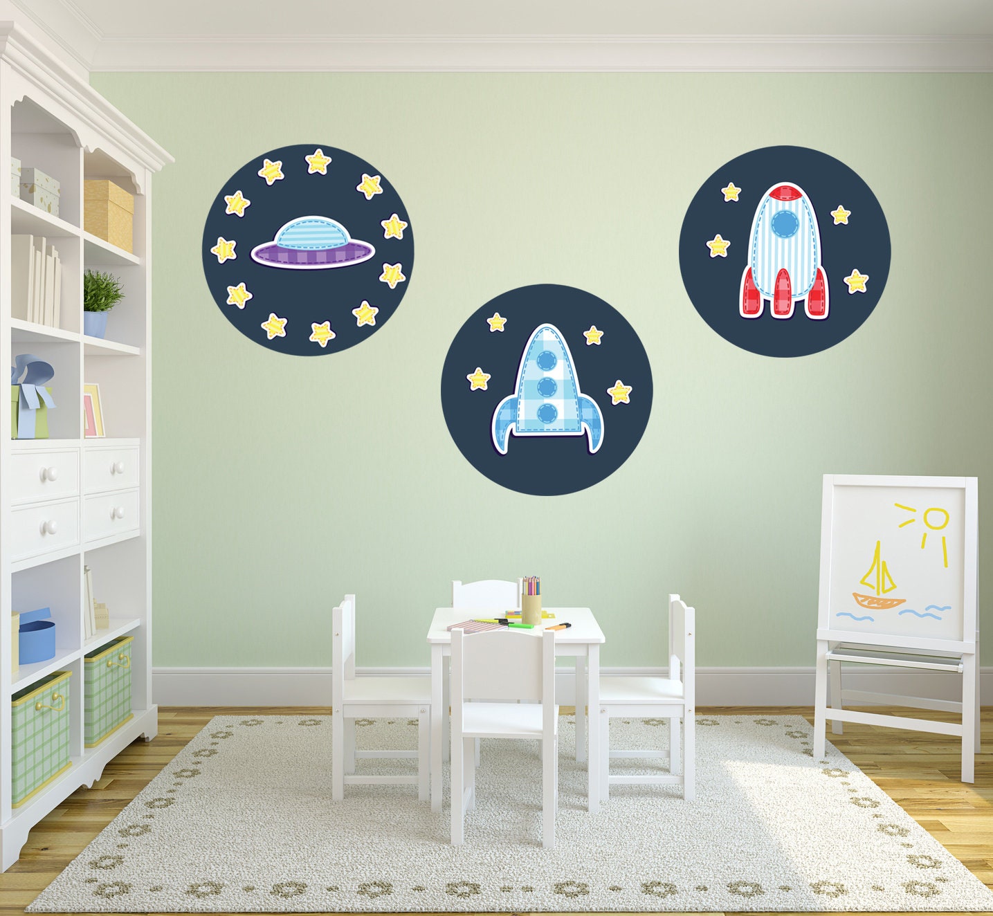 Juego de 3 vinilos decorativos de pared Mi Alma Circle con diseño espacial  y galáctico para habitaciones infantiles (W222) - Etsy México, image size:1435x1324