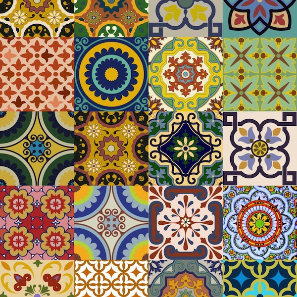 Splashback 24 tile stickers Mexican tile stickers mixed for walls Kitchendecals  bathroom Stair decals C