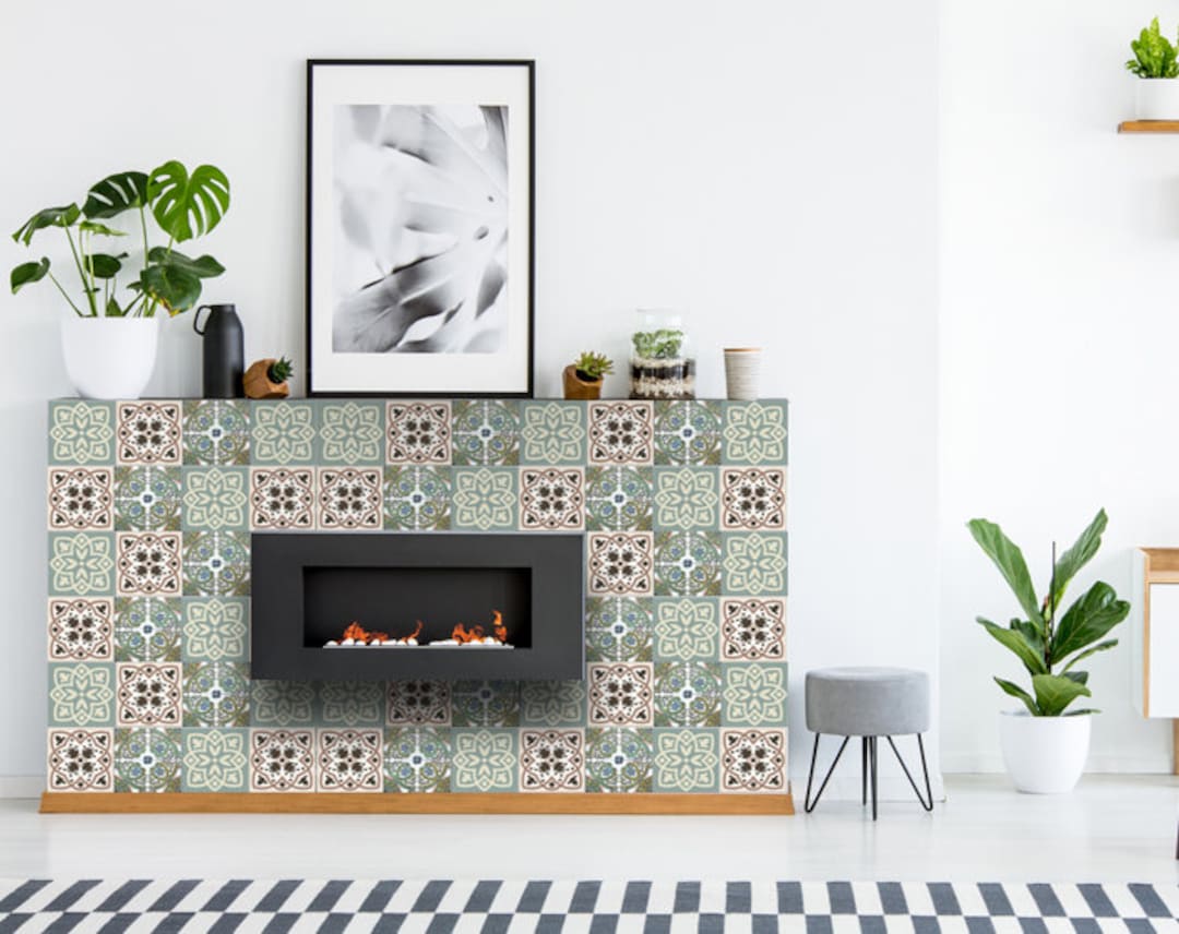 Fireplace Decals Peel and Stick Backsplas Stickers 24 Tiles Decals ...