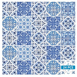 Set of 24 tile stickers Mexican Talavera style Splashback stickers mixed for walls Kitchen bathroom Stair decals H601