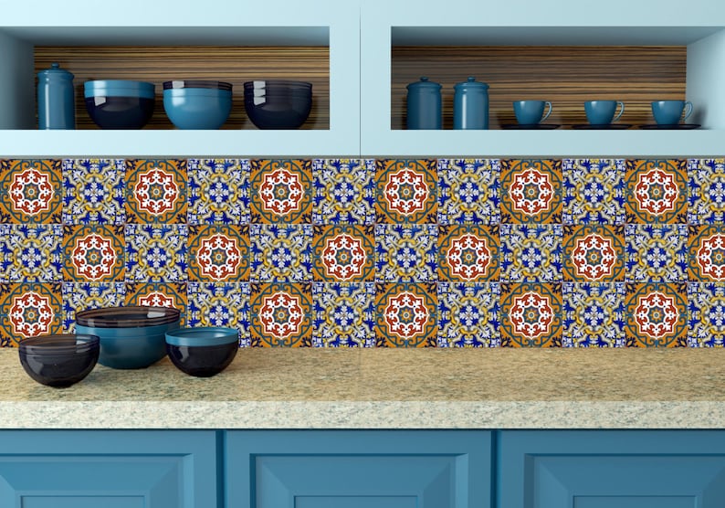 Talavera Mexican Tile Wall Decal Set Of 20 Blue Shades Image 0