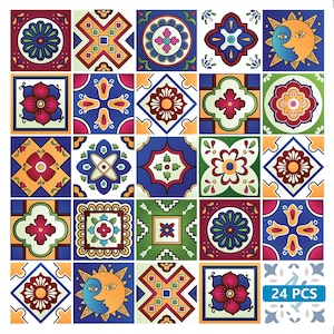 Mexican Set of 24 Tiles Decals Tiles Stickers Tiles for wall decals Kitchen Bathroom M