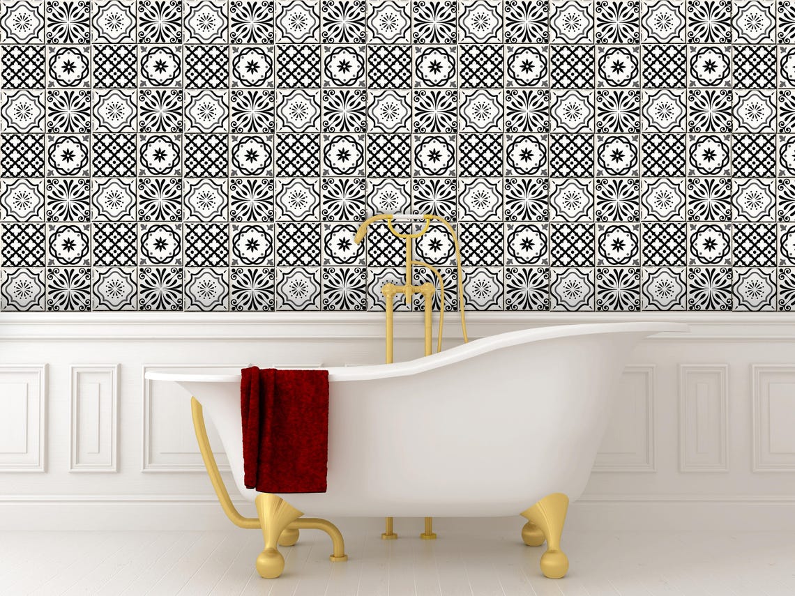 Black and White Tile Set of 24 Tiles Decals Tiles Stickers Etsy