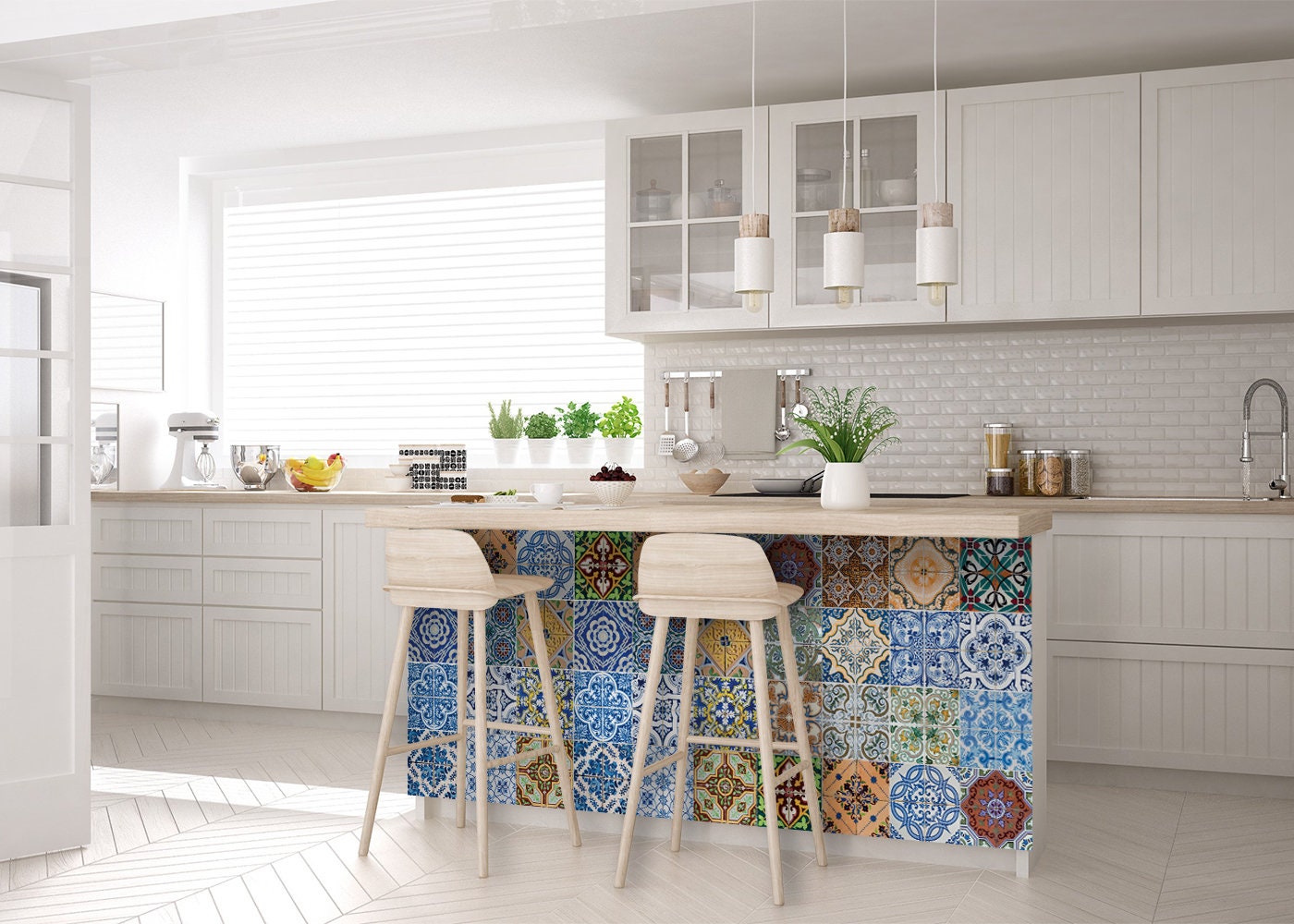 Stair Riser Decals 24 Blue & White Backsplash / Stairs / Kitchen ...
