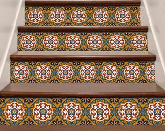 staircase tile decal 24 pcs mexican Tile bullnose tile also for kitchen/ bathroom Decals stairs tile stickers C1