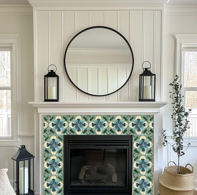 Peel and stick fireplace decor #tile #vinyl #home #decor #diy #peelandstick