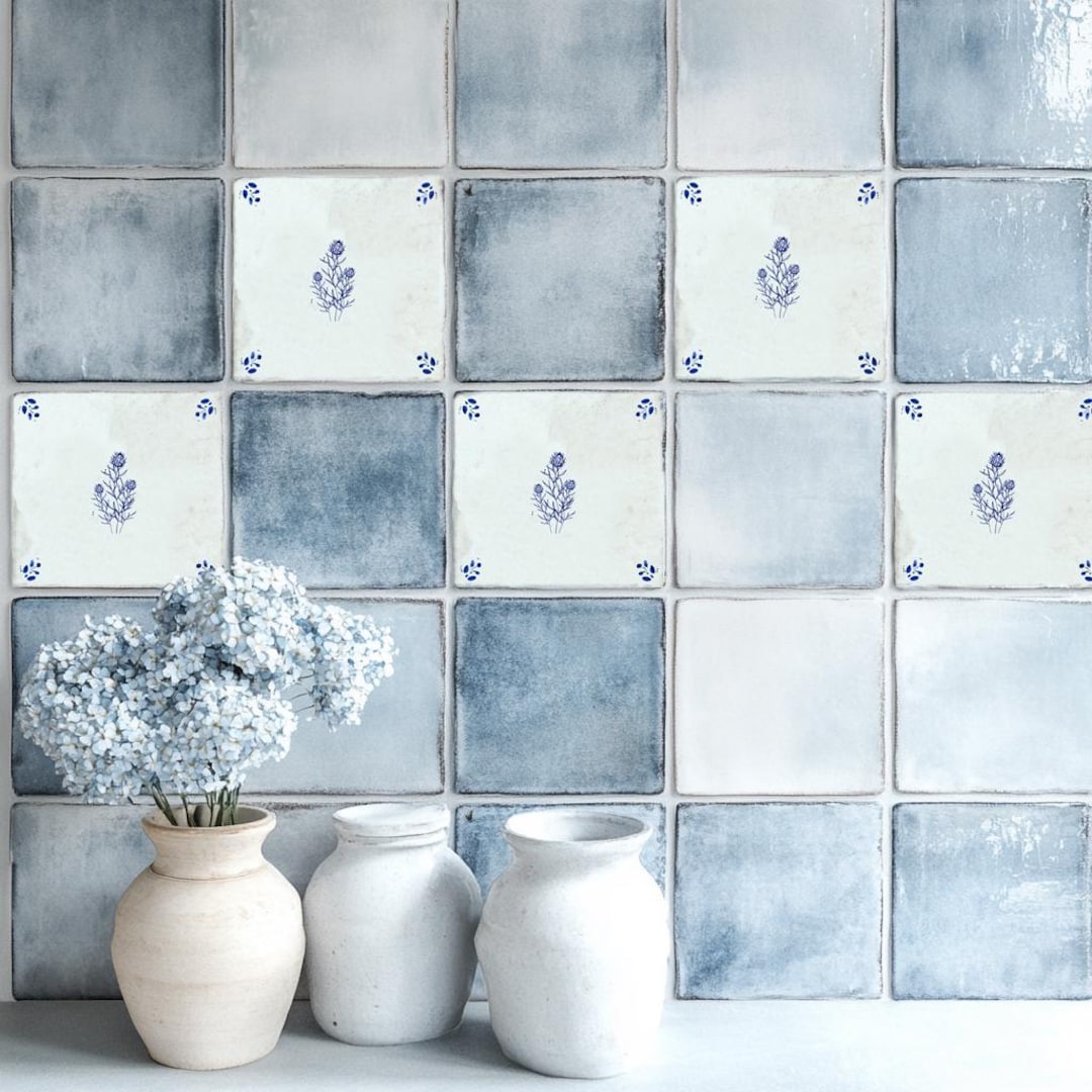 Delft Tile Vintage Blue Self-adhesive Tiles Peel and Stick Stair Treads ...