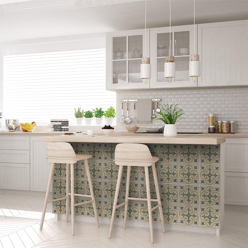 Självhäftande plattor, självhäftande trappsteg, grönt mönster, självhäftande plattor, Kitchen Trends Vintage Decor R6 bild 8
